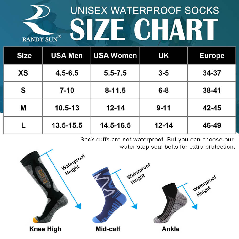 randy sun waterproof socks size chart